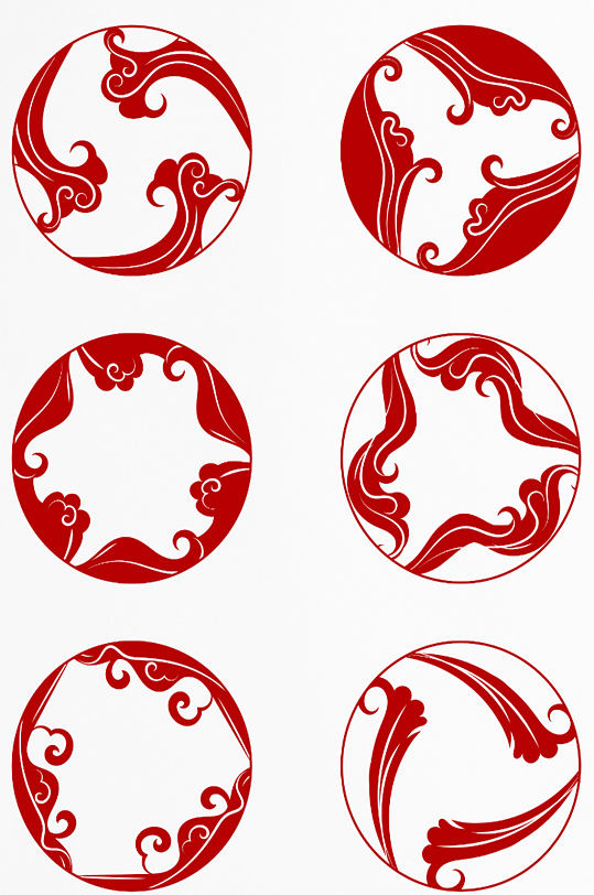 中式元素中国风红色云纹装饰图案圆形边框