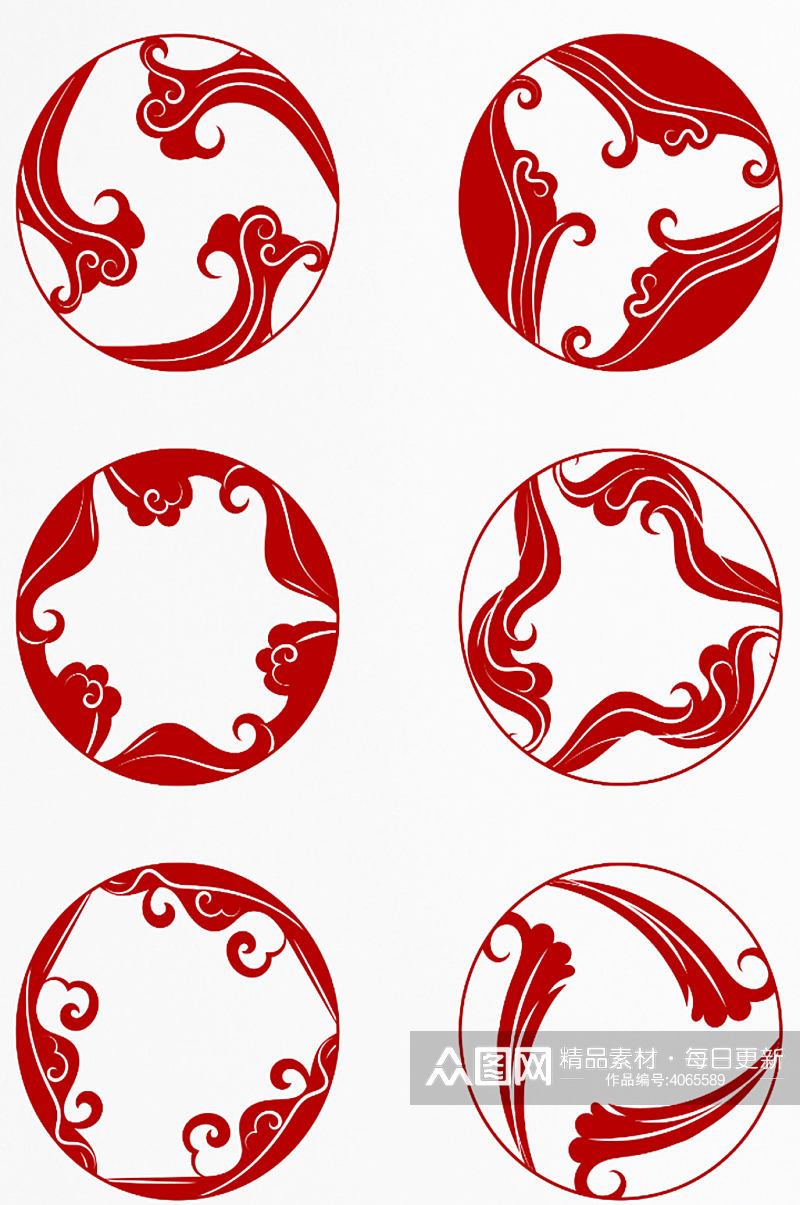 中式元素中国风红色云纹装饰图案圆形边框素材