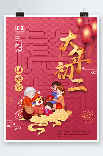 2022年虎年新年春节初二回娘家年俗海报