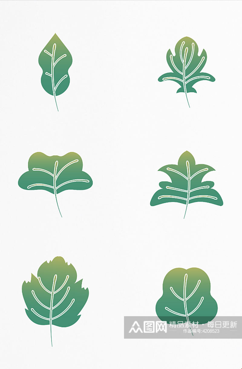 手绘绿色树叶植物叶子装饰图案卡通元素素材