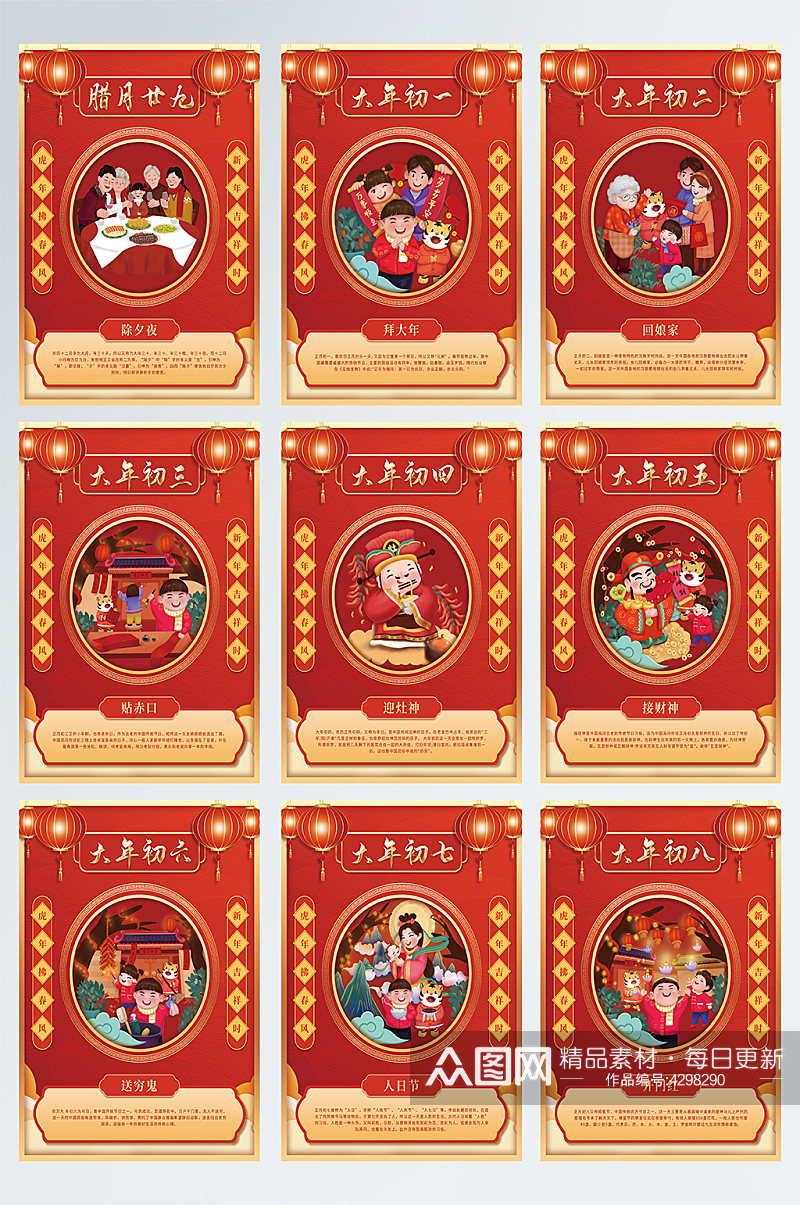中国风2022虎年新年年俗系列海报素材