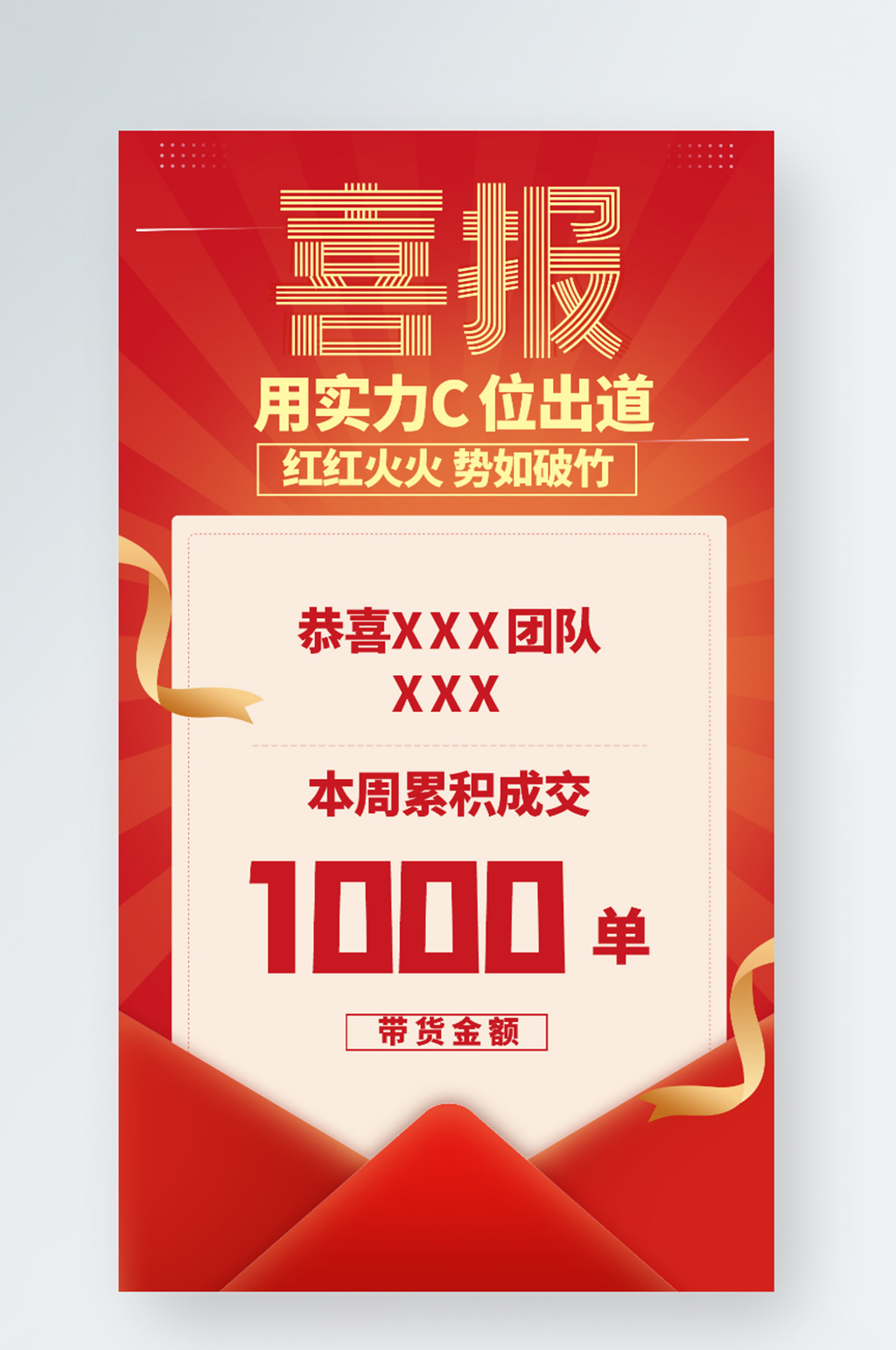 喜报业绩销冠祝贺喜庆红色企业海报素材