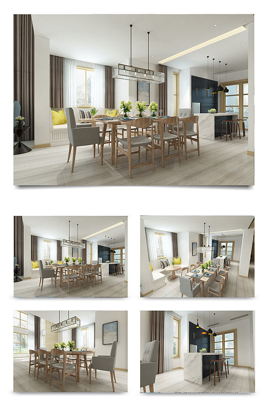 白色简欧餐厅装饰-众图网