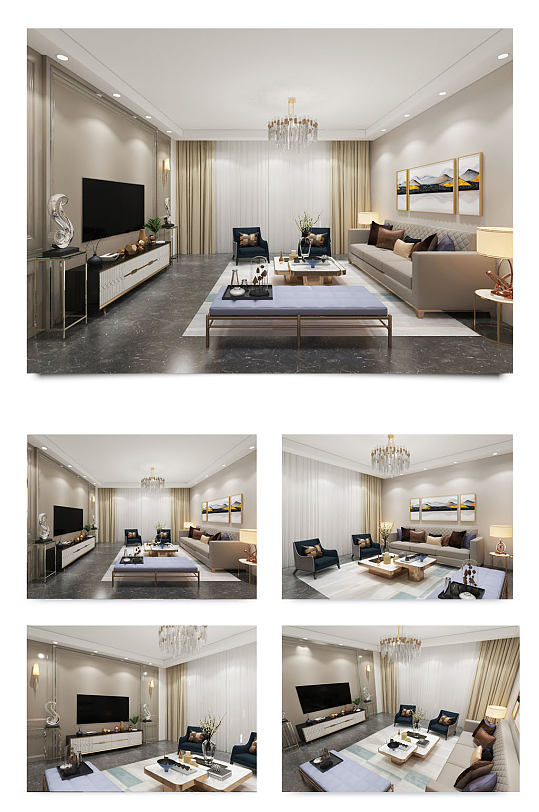现代简约客厅装修设计-众图网