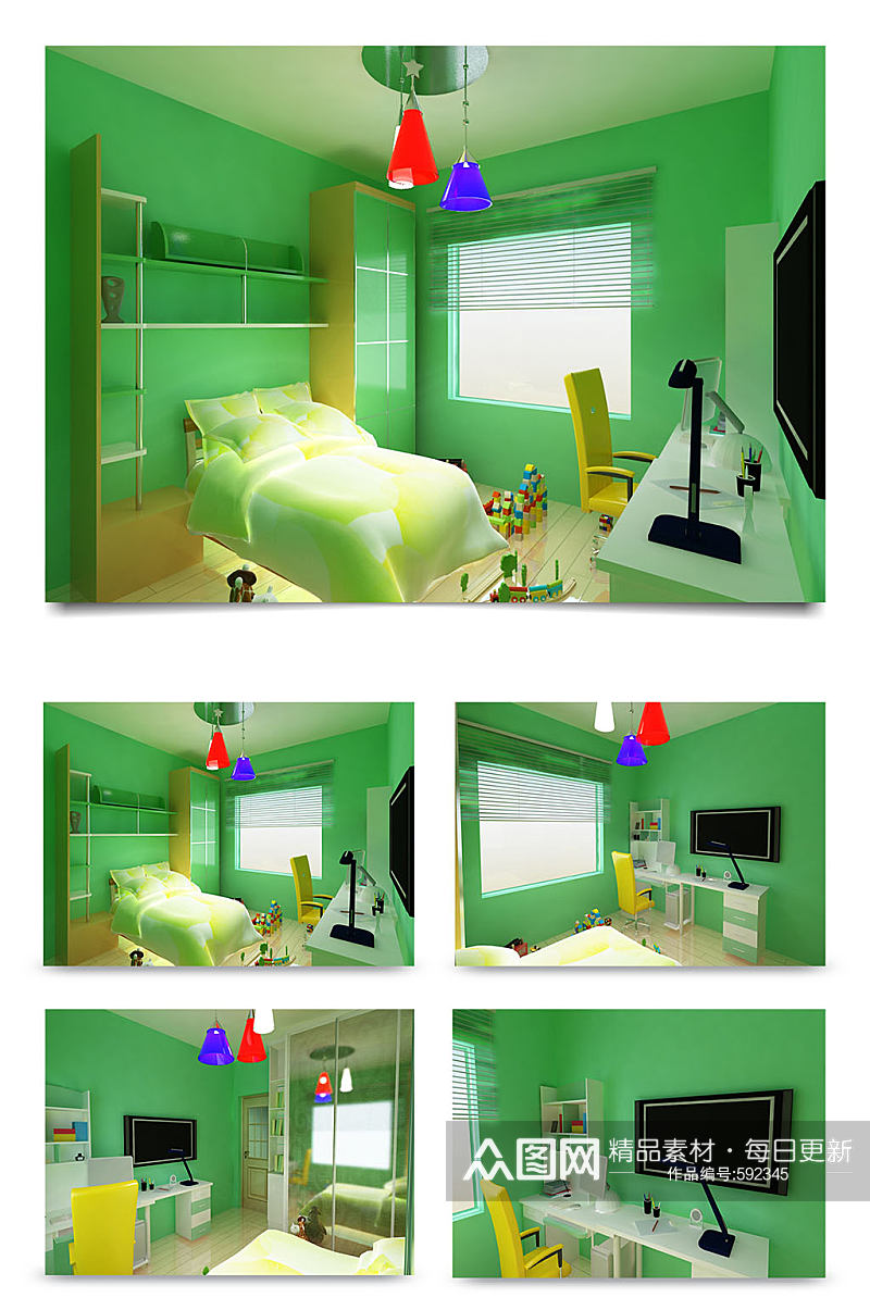 绿色清新儿童房设计素材