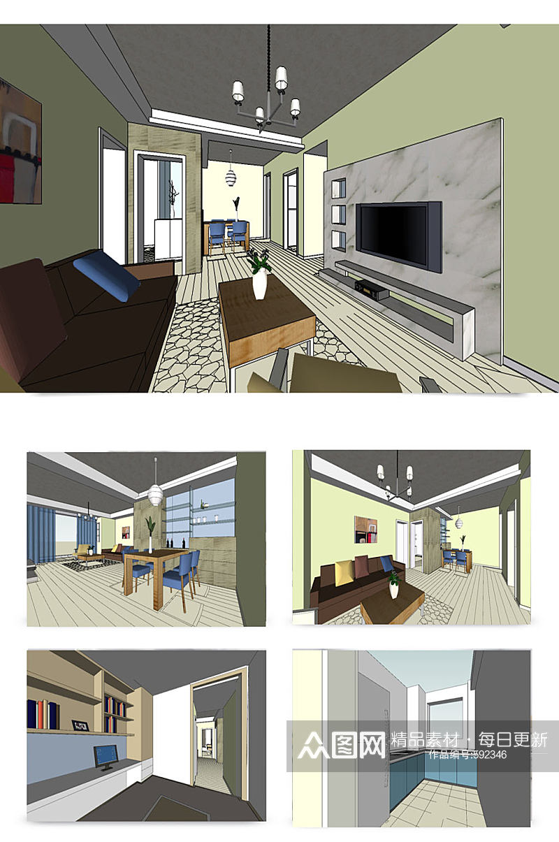 现代客厅3D装修设计素材