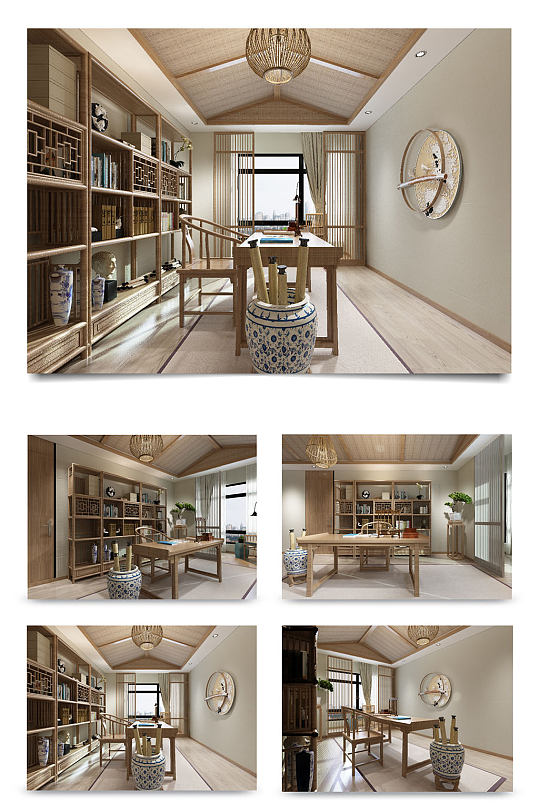中式书房装修设计-众图网