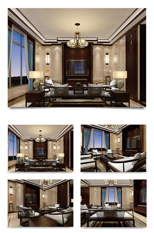 中式客厅室内装修家装设计-众图网