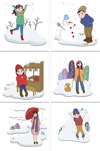 冬季儿童堆雪人素材