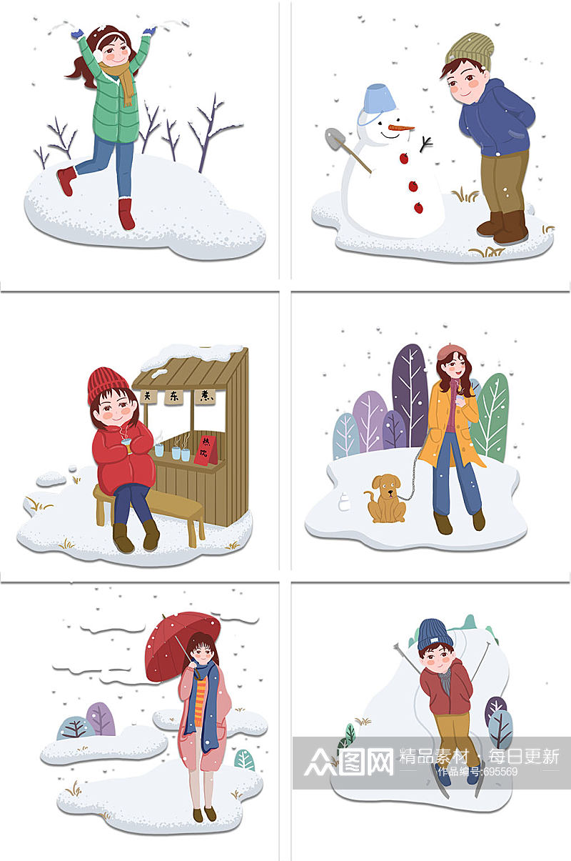 冬季儿童堆雪人素材素材