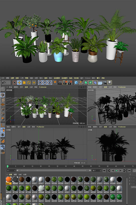 多款植物盆栽C4D模型-众图网