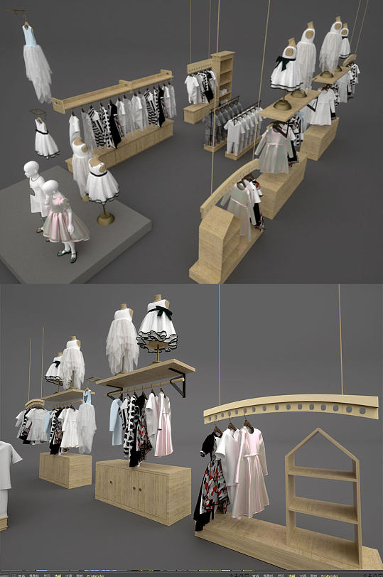 服装童装组合衣柜衣架C4D模型