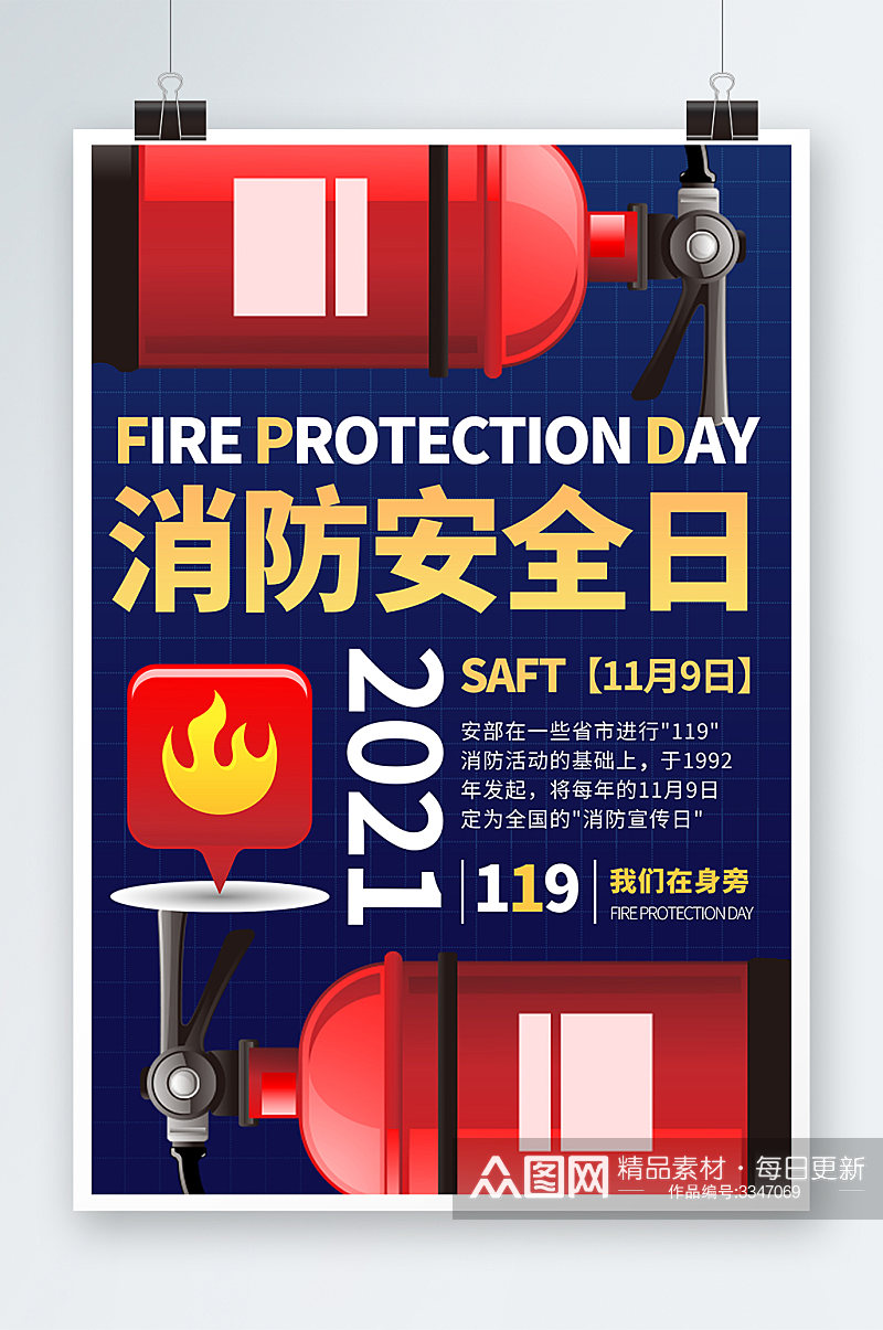 蓝色消防安全日宣传海报素材