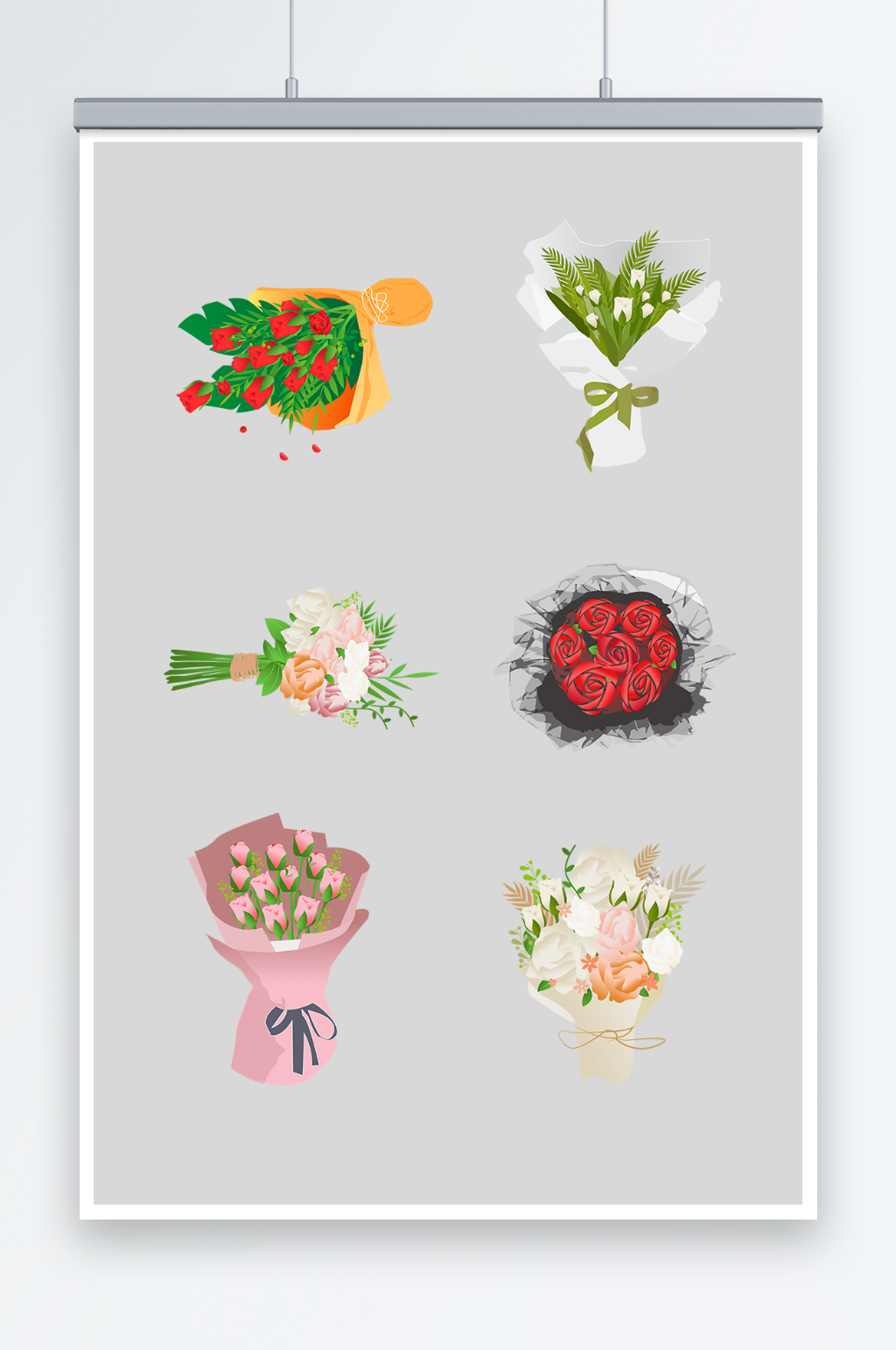 手绘AI矢量玫瑰花束元素插画素材