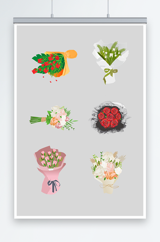 手绘AI矢量玫瑰花束元素插画