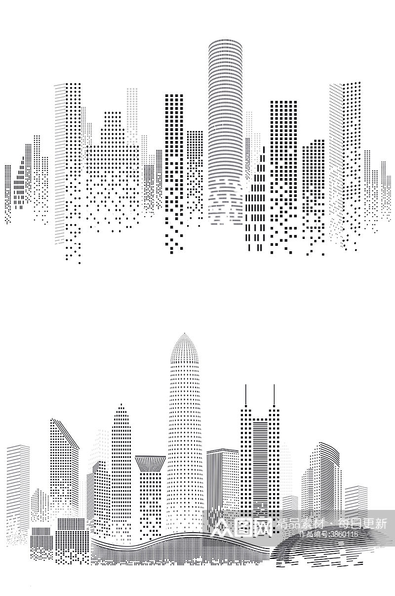 城市剪影元素简约商务地产高楼大厦线稿剪影素材