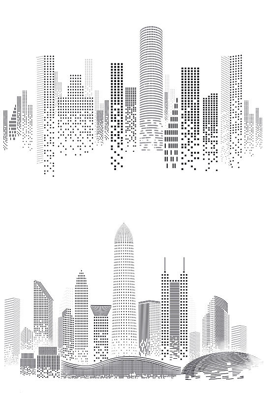 城市剪影元素简约商务地产高楼大厦线稿剪影