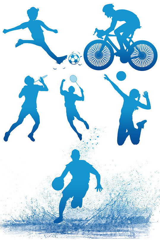 人物运动剪影运动篮球足球骑行排球运动剪影素材元素