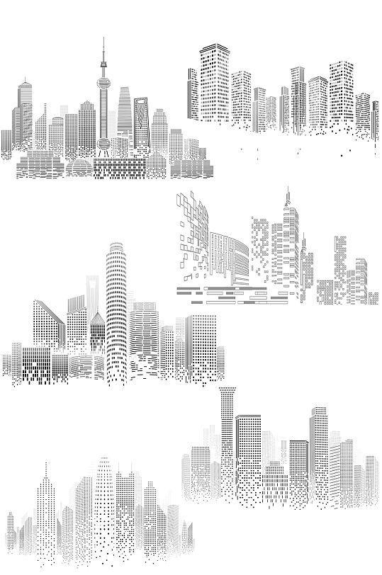 城市剪影元素简约商务地产高楼大厦底纹素材