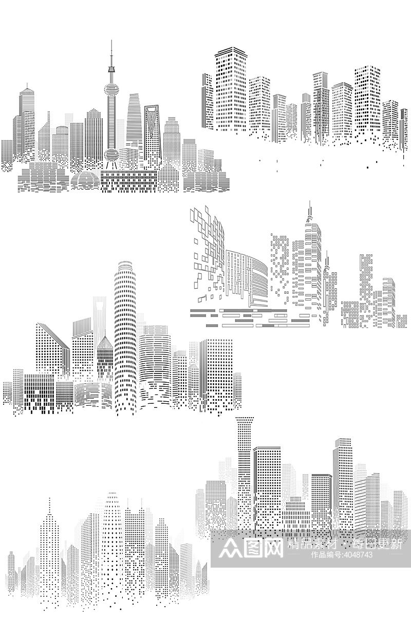 城市剪影元素简约商务地产高楼大厦底纹素材素材