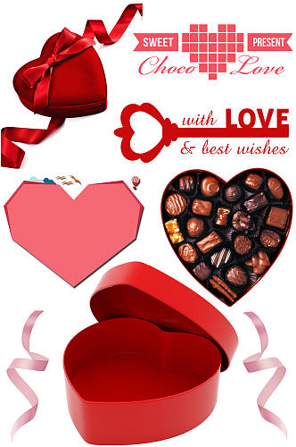情人节素材心形礼盒巧克力丝带love