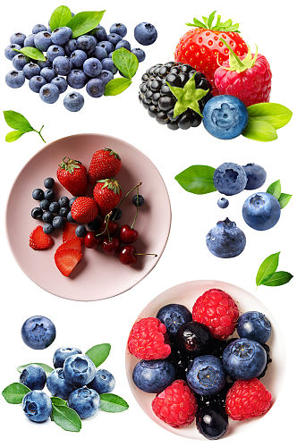 蓝莓草莓桑葚樱桃水果拼盘免扣素材