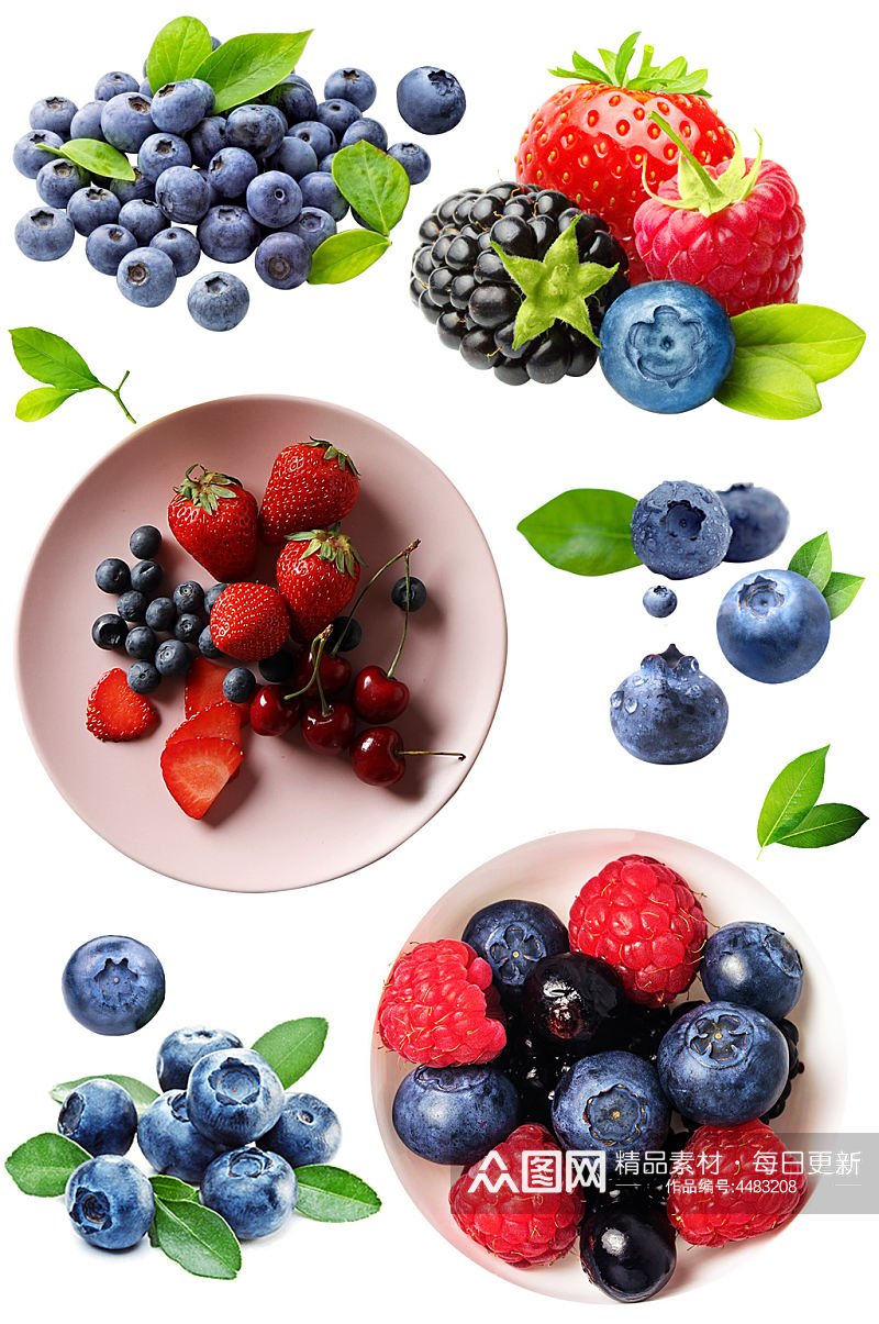 蓝莓草莓桑葚樱桃水果拼盘免扣素材素材