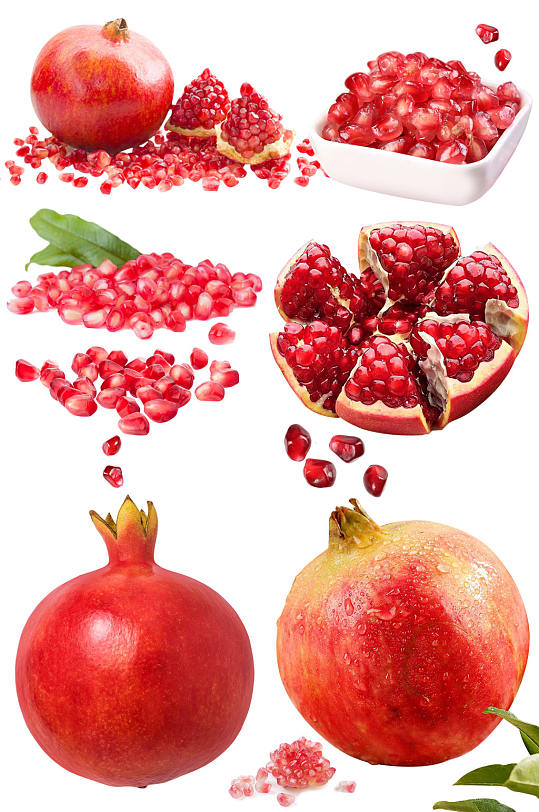 新鲜红石榴水果免抠素材元素果粒果盘