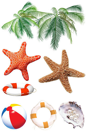 海滩海星沙滩排球游泳圈贝壳珍珠椰子树