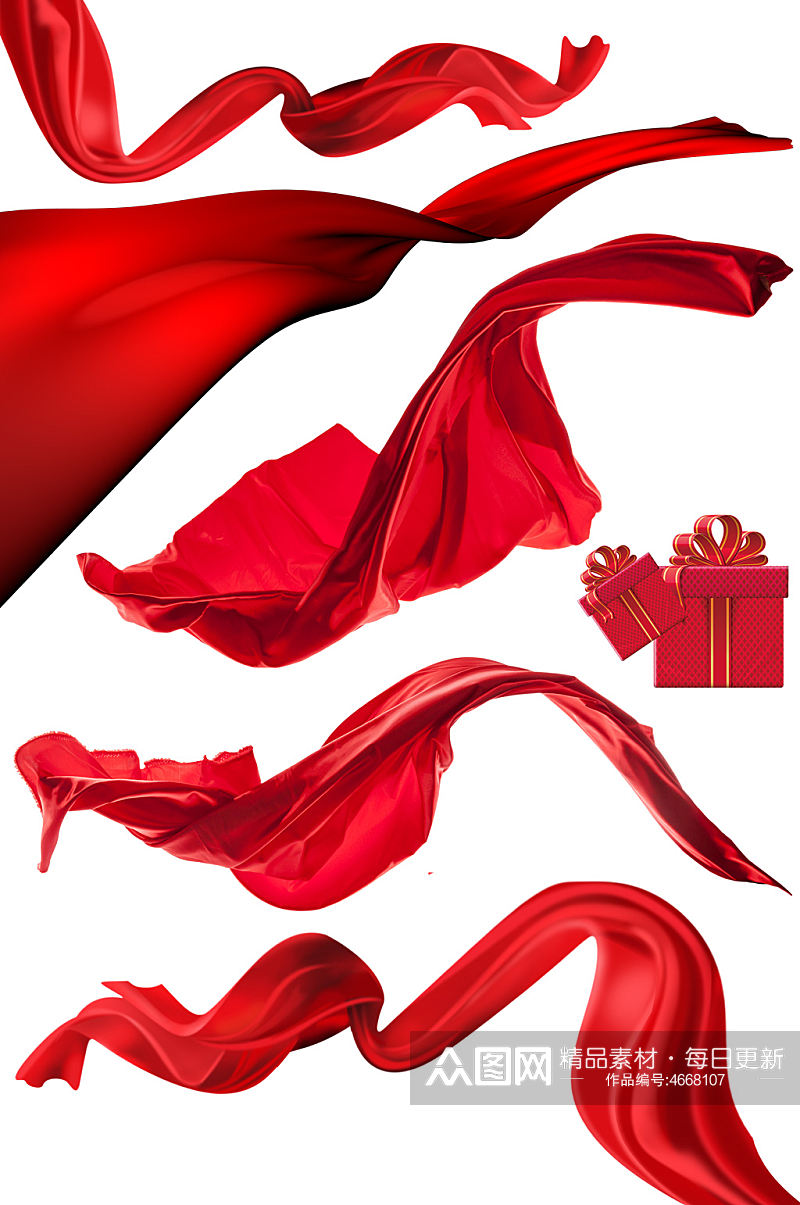红色丝带绸带飘带礼盒免抠素材元素素材