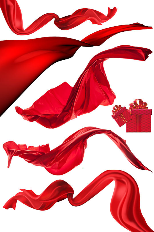 红色丝带绸带飘带礼盒免抠素材元素