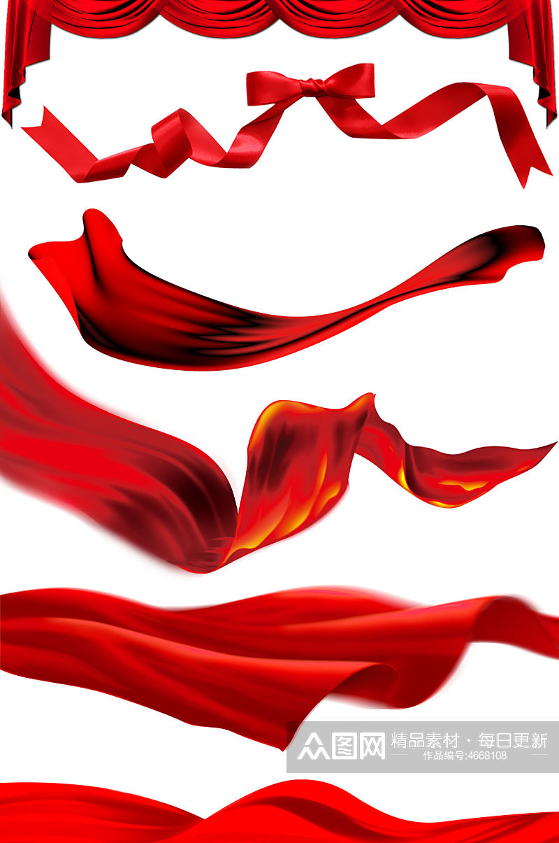 红色蝴蝶结丝带绸带飘带礼盒免抠素材元素素材