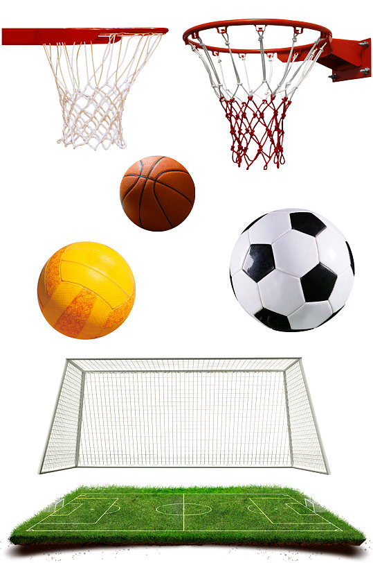 球框篮球排球足球草地免抠素材元素
