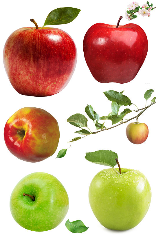 水果红苹果青苹果苹果花免抠素材元素
