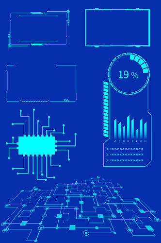 蓝色商务科技框底纹芯片电路免抠素材元素