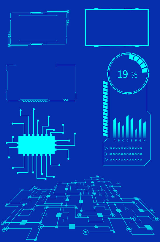 蓝色商务科技框底纹芯片电路免抠素材元素