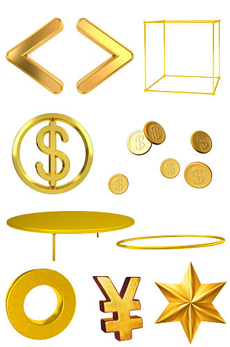 金属质感金币括号星星免抠素材元素