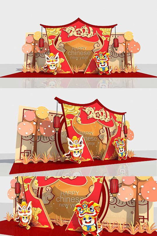 2021年国潮商场创意牛年拍照框新年春节 留影区网红拍照墙美陈布置