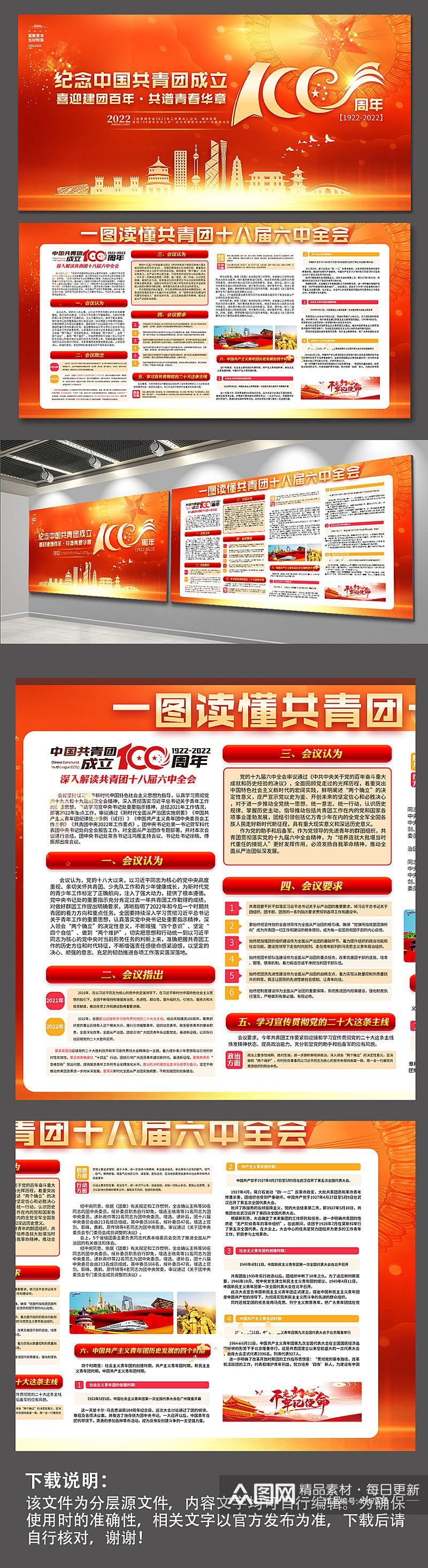 庆祝建团百年中国共青团党建海报展板素材