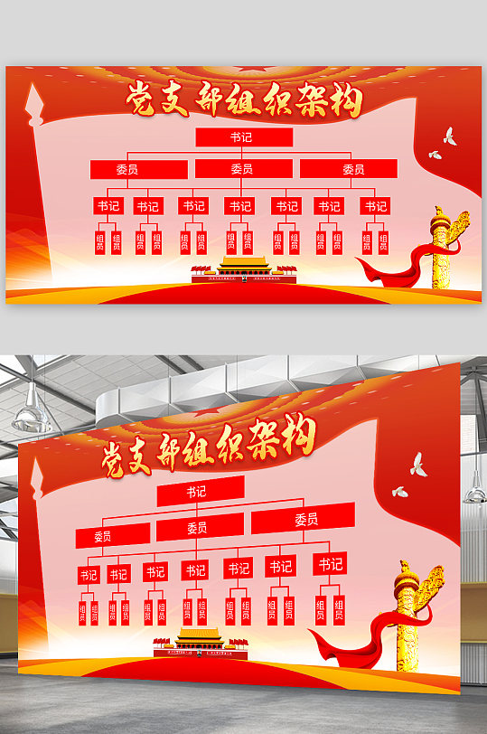 红色党支部组织构架党建海报展板