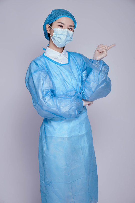 蓝色隔离服医生护士医务人员人物摄影图片