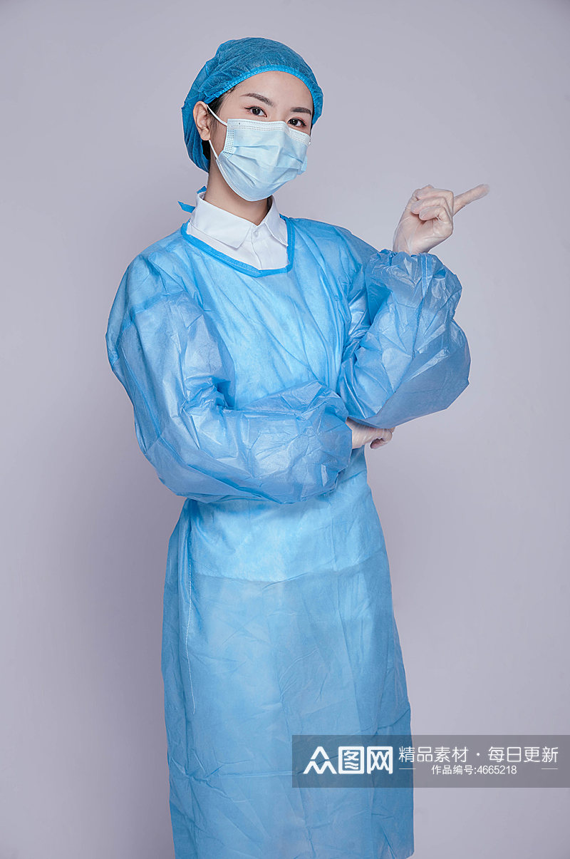 蓝色隔离服医生护士医务人员人物摄影图片素材
