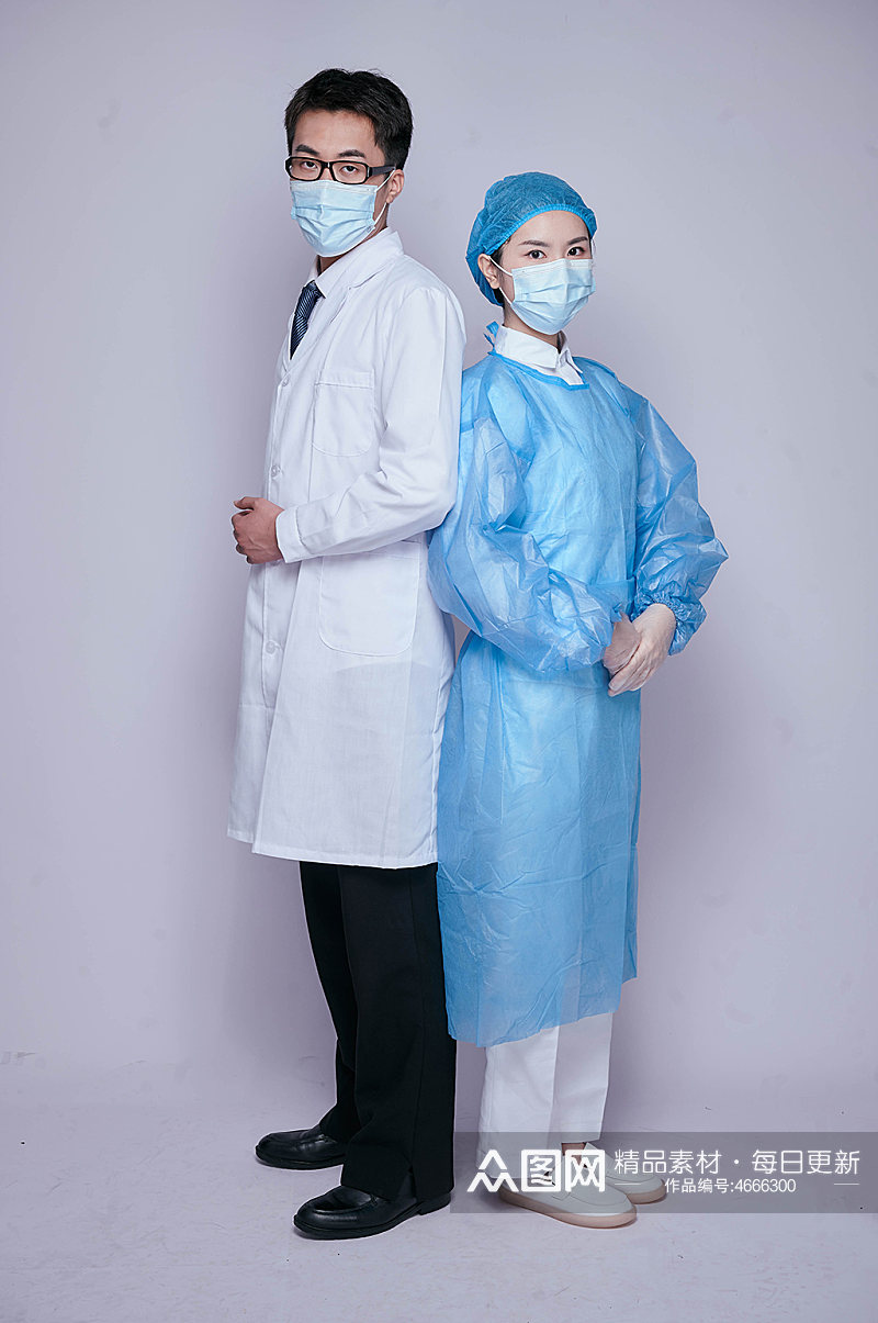 蓝色隔离服医生护士医务人员人物摄影图片素材