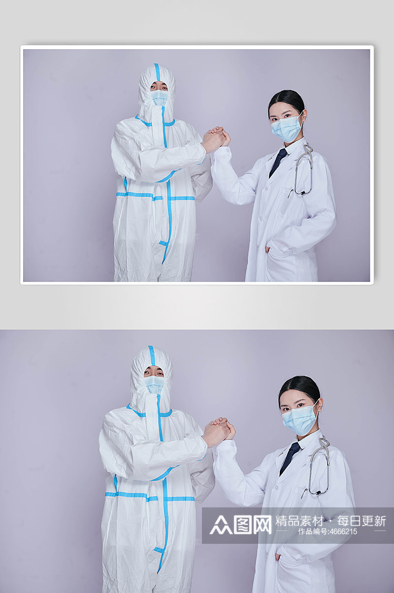 医生护士组合医务人员人物摄影图片击掌素材