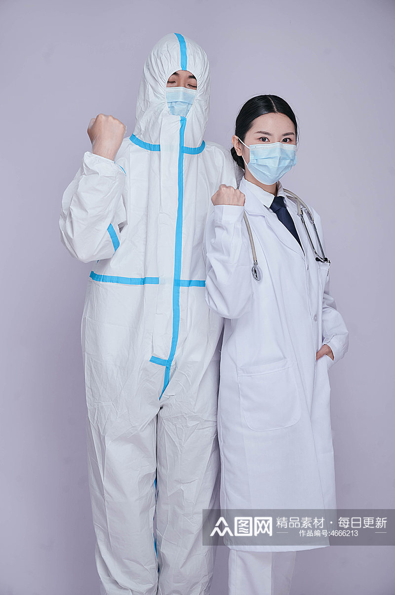 医生护士组合医务人员人物摄影图片加油打气素材