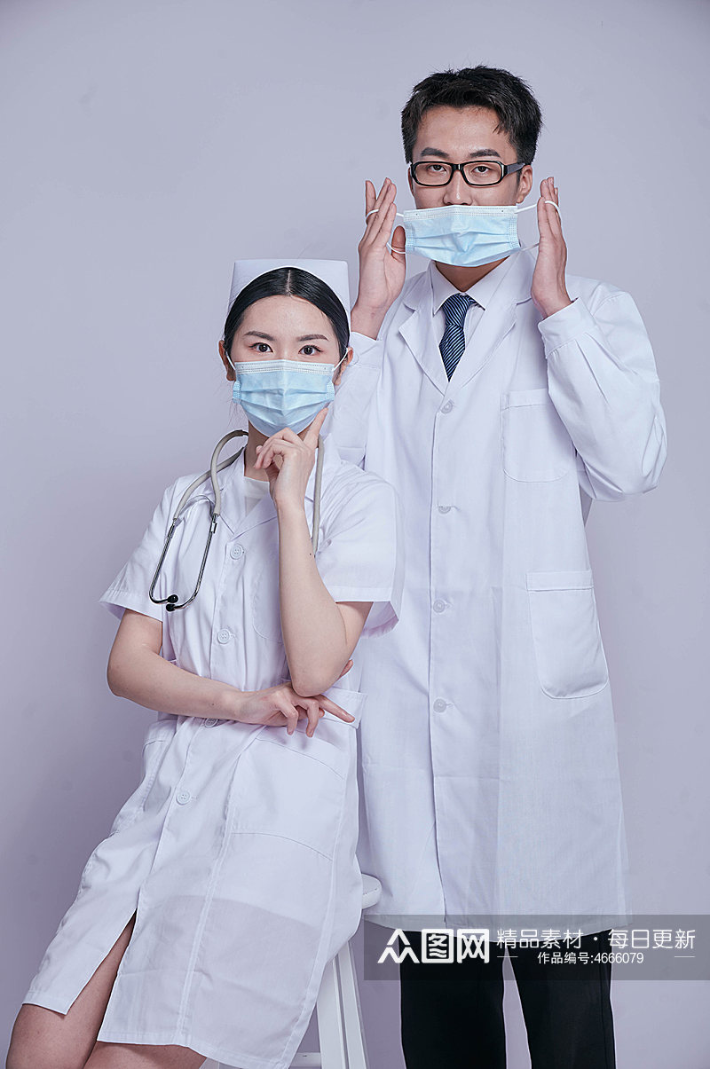 医生护士组合医务人员人物摄影图片戴口罩素材
