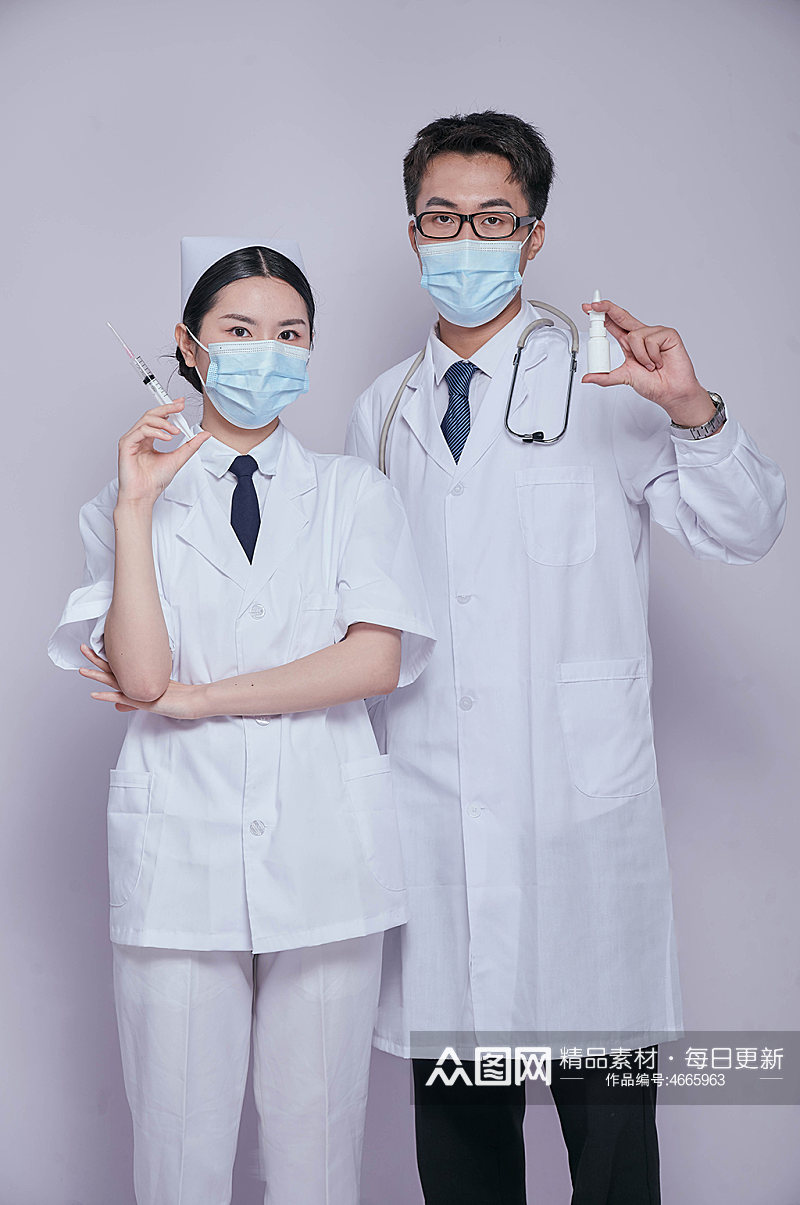 戴口罩医生护士组合医务人员人物摄影图片素材