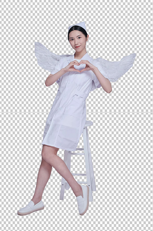 护士比心坐姿医务人员人物摄影图片png