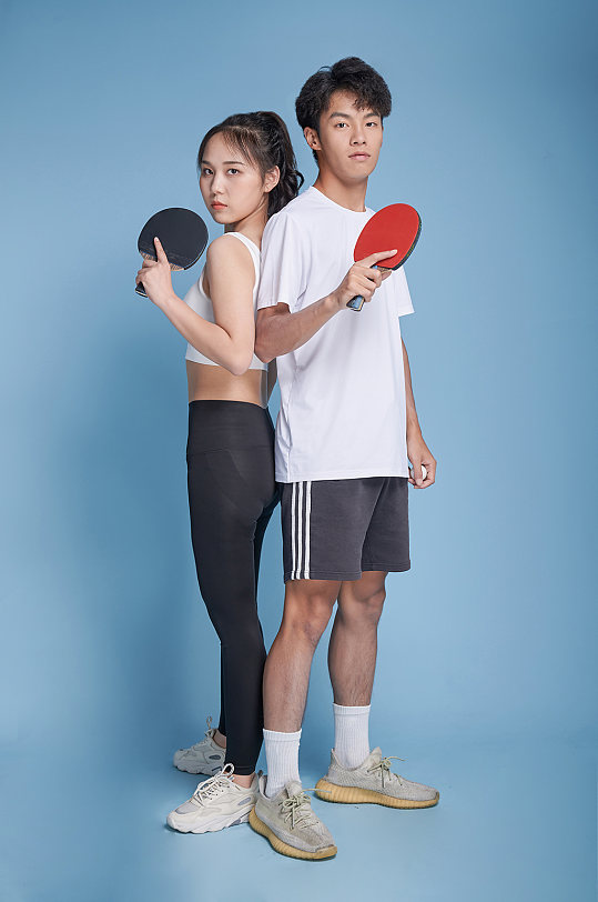 体育运动男女打乒乓球健身人物摄影图精修