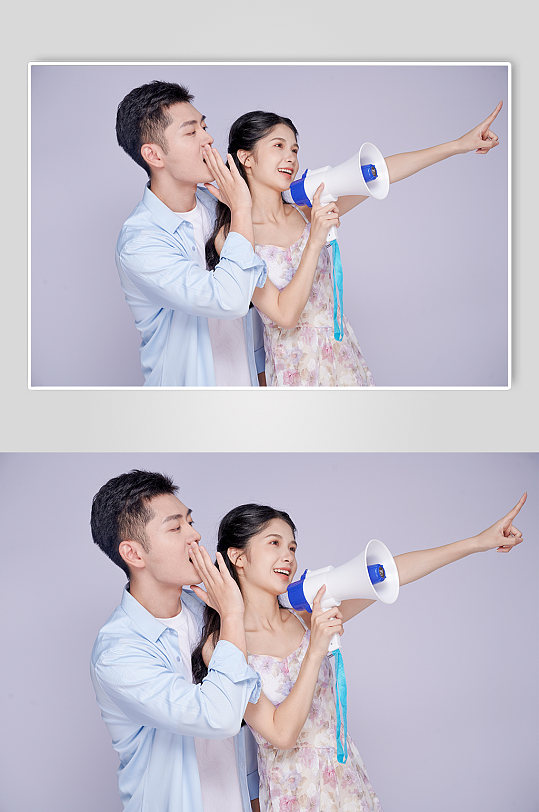 促销拿喇叭男女青春情侣人物摄影图片-众图网